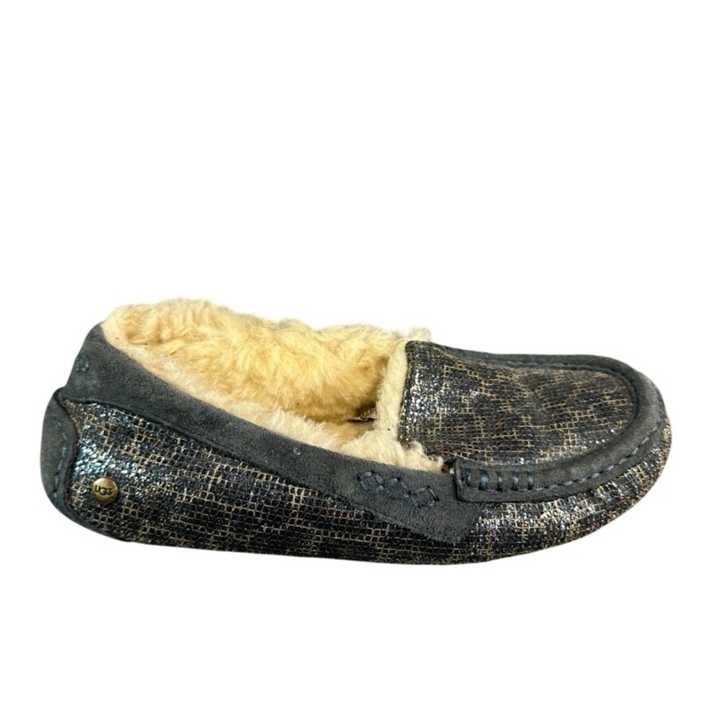 UGG Australia Ansley Moccasin Slippers Black Gold Glitter Snake Embossed Size 7